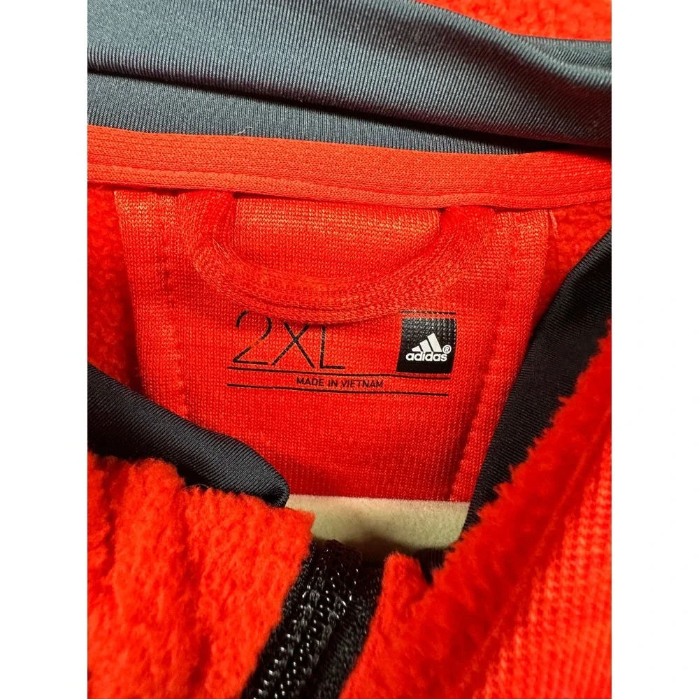 Adidas Full Zip Hoodie Mens 2XL Red Orange Heathered Athletic Jacket Logo Sleeve
